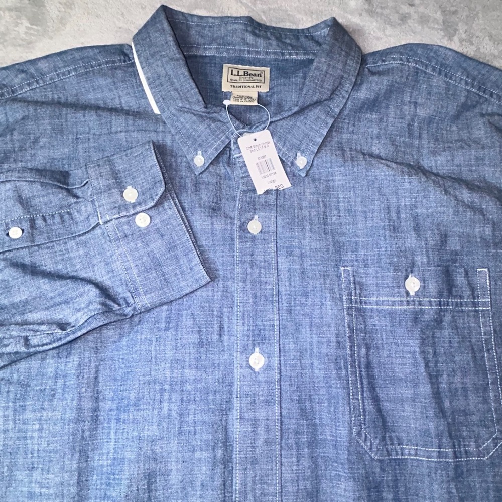 L.L. Bean Men's XXXL Stretch Chambray Traditional Fit Shirt Camping Hiking